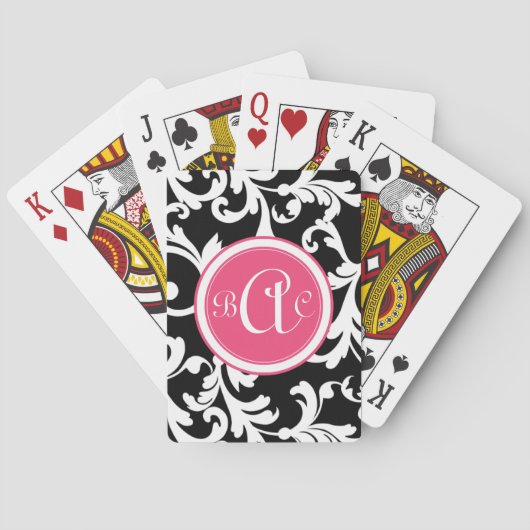 Rosa und Mit Monogramm schwarze Damaskus Spielkarten (Rückseite)