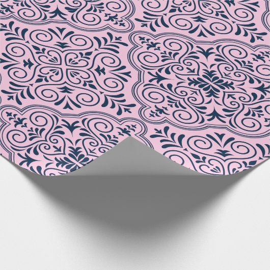 Rosa und Mitternachtsblau, marokkanisches geometri Geschenkpapier (Ecke)