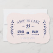 Rosa und Navy Blue Laurels Save the Date Karte (Vorderseite)
