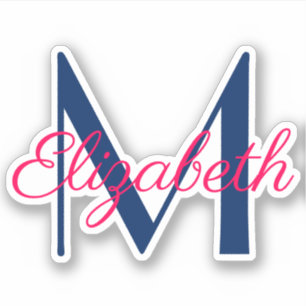 Rosa und Navy Blue Monogram Aufkleber