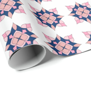 Rosa und Navy Geometrische Blumenfliesen Geschenkpapier