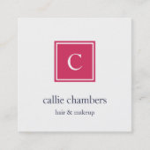 Rosa und Navy-Monogramm Quadratische Visitenkarte (Vorderseite)