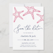 Rosa und Navy Starfish Save the Date Karte (Vorderseite)