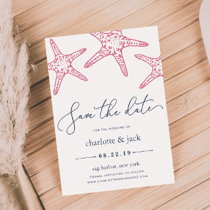 Rosa und Navy Starfish Save the Date Karte