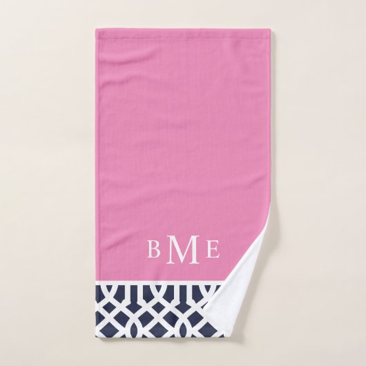 Rosa und Navy Trellis Monogram Badhandtuch Set (Handtuch)
