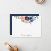 Rosa und Navy Wasserfarbenblüte Personalisiert Mitteilungskarte (Vorderseite/Rückseite Beispiel)
