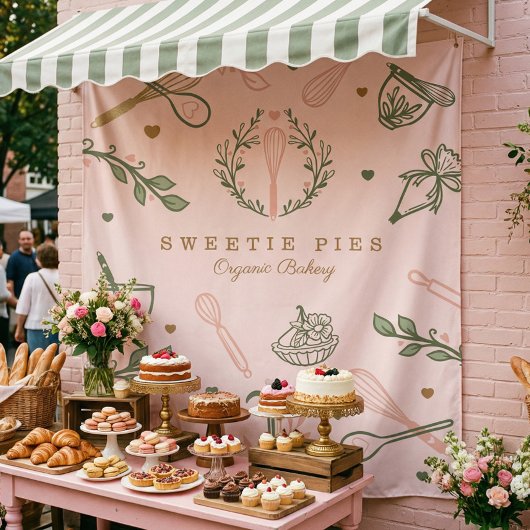 Rosa und Olivgrün Backen & Kochen Utensidische Bäc Wandteppich