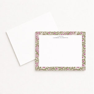 Rosa und Olivgrüne Handblock-Druck-inspirierte Flo Einladung