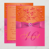 Rosa und orange Blumen16. Geburtstag-Einladung Einladung (Vorne/Hinten)