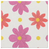 Rosa und orange Blumen, Polka-Punkte auf Stoff (Nahaufnahme)