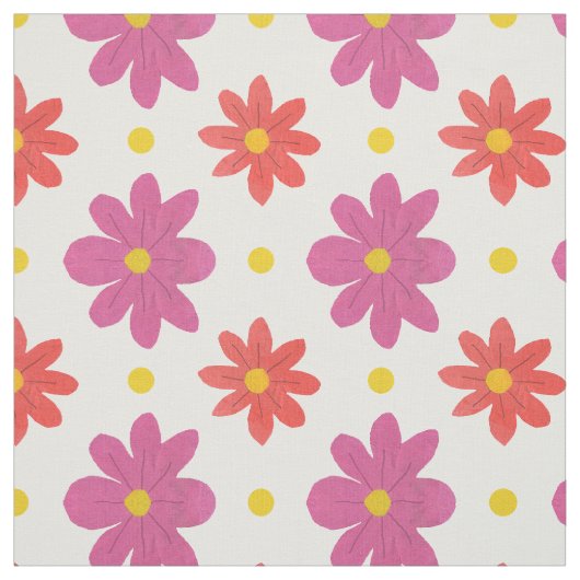 Rosa und orange Blumen, Polka-Punkte auf Stoff (Muster)