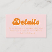 Rosa und Orange Boho Retro 70er Wedding Details Begleitkarte (Vorderseite)