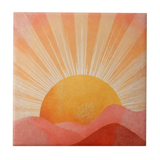 Rosa und Orange Boho Sonnenaufgang Fliese (Vorderseite)