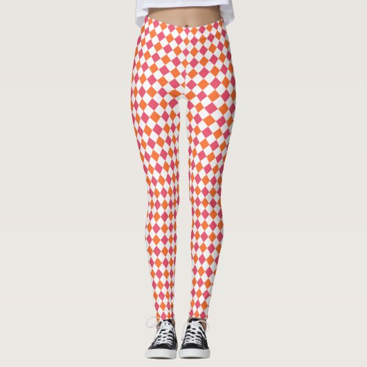 rosa und orange Diamantmuster Leggings (Vorderseite)