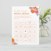 Rosa und Orange Finden Sie das Bridal Bingo Game Einladung (Stehend Vorderseite)