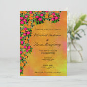 Rosa und orange florale Hochzeit Einladung (Stehend Vorderseite)