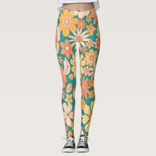 rosa und orange Frühlingsblumenmuster Leggings