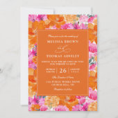 Rosa und Orange Garten Budget QR-Code Hochzeit Einladung (Vorderseite)
