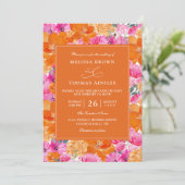 Rosa und Orange Garten Budget QR-Code Hochzeit Einladung (Stehend Vorderseite)