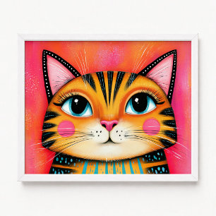 Rosa und orange girly getigerte Katzenmalerei Poster