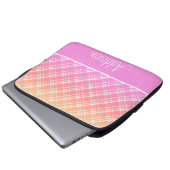 Rosa und orange glänzende Kariert Laptopschutzhülle (Vorne Knopf)