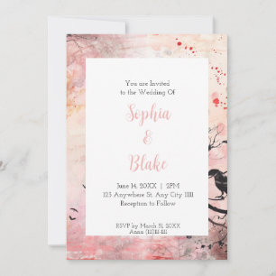 Rosa und orange gotische Aquarell-Hochzeit Einladung