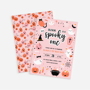Rosa und Orange Halloween 1. Geburtstag Einladung