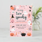 Rosa und Orange Halloween 2. Geburtstag Einladung (Stehend Vorderseite)