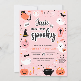 Rosa und Orange Halloween 4. Geburtstagseinladung Einladung