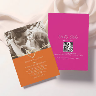 Rosa und Orange Hochzeitseinladung mit QR-Code Einladung