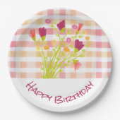 rosa und orange Kariert Pappteller (Vorderseite)