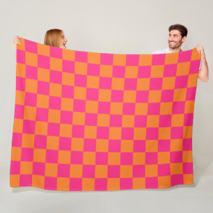Rosa und Orange kariertes Muster Fleecedecke