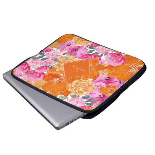 Rosa und orange lebendige Sommergarten Monogram Bl Laptopschutzhülle (Vorne Knopf)