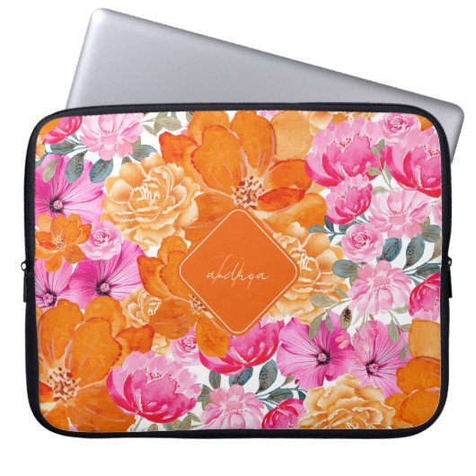 Rosa und orange lebendige Sommergarten Monogram Bl Laptopschutzhülle (Vorderseite)