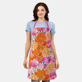 Rosa und orange lebendige Sommergarten Monogram Bl Schürze (Getragen)