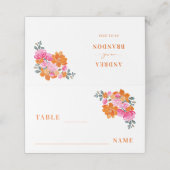 Rosa und orange lebendiger Sommergarten Hochzeitst Platzkarte (Außenseite Aufgefaltet)