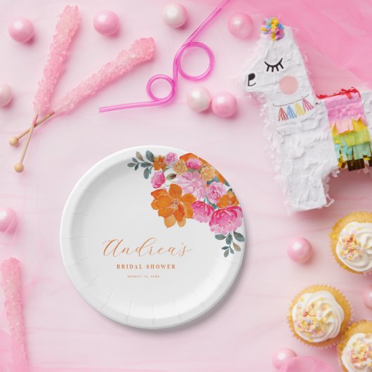 Rosa und orange lebhaftes Sommerblumengebirge Brau Pappteller (Party)