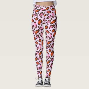 Rosa und orange Leoparden-Tierprint Leggings