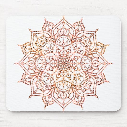 Rosa und Orange Mandala auf weißem Glam Mousepad (Vorne)