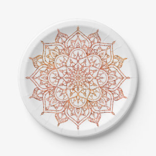 Rosa und Orange Mandala auf weißem Glam Pappteller