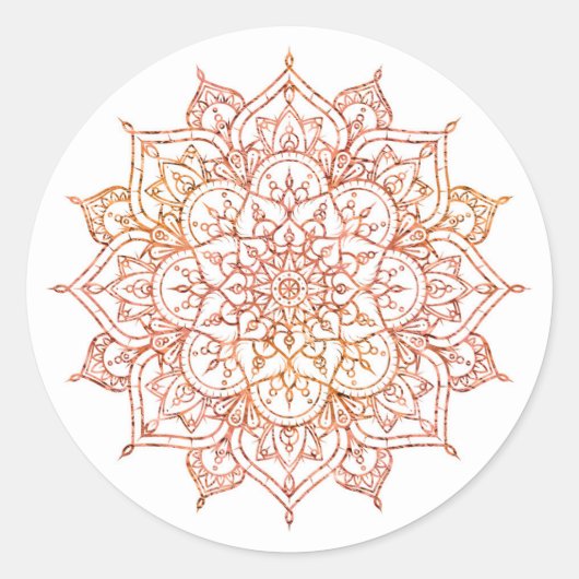 Rosa und Orange Mandala auf weißem Glam Runder Aufkleber (Vorderseite)