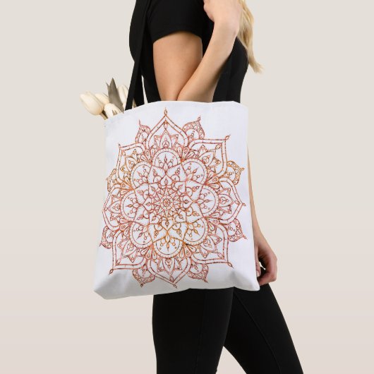 Rosa und Orange Mandala auf weißem Glam Tasche (Von Nahem)