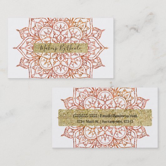 Rosa und Orange Mandala auf weißem Glam Visitenkarte (Vorne/Hinten)