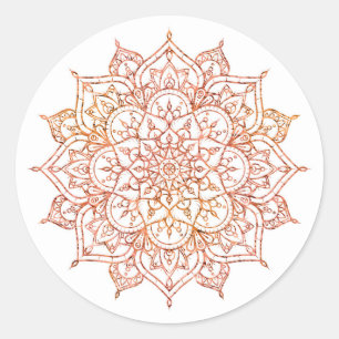 Rosa und orange Mandala auf weißem Glamour Runder Aufkleber