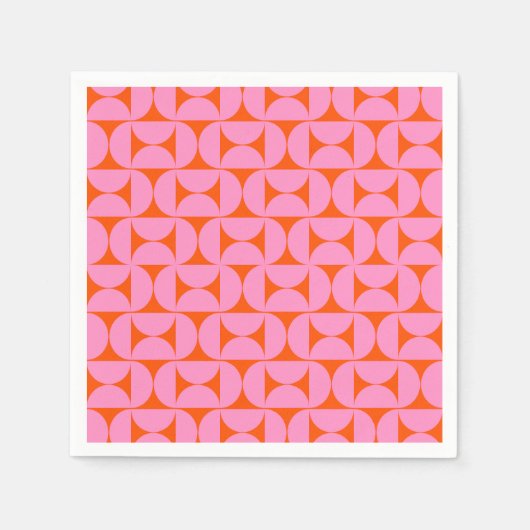 Rosa und orange Mitte des Jahrhunderts Modernes Mu Serviette (Vorderseite)