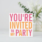 Rosa und Orange Mod Teen Tween Party Einladung (Stehend Vorderseite)