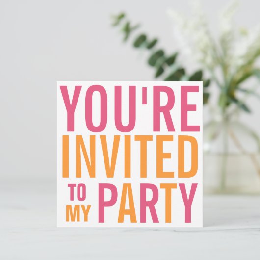 Rosa und Orange Mod Teen Tween Party Einladung (Stehend Vorderseite)