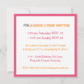 Rosa und Orange Mod Teen Tween Party Einladung (Rückseite)