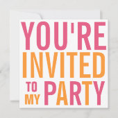 Rosa und Orange Mod Teen Tween Party Einladung (Vorderseite)