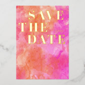 Rosa und orange moderne Hochzeit retten das Datum Folieneinladung (Vorderseite)